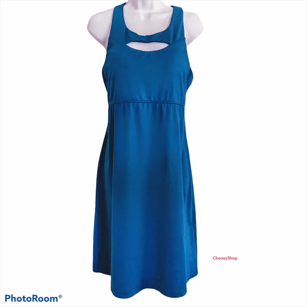 Athleta Keyhole Cutout Swim Dress With bra L Blue